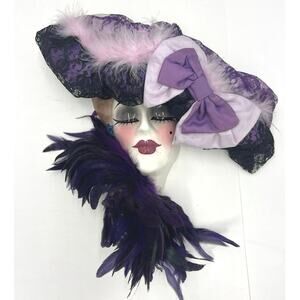 Unique Creations Lady Face Mask Wall Art Limited Edition Signed Black Feathers